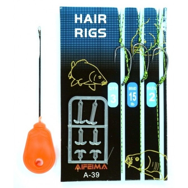 Повідець для волосяних монтажів короповий, Feima A-039, 3шт/уп, тест 8кг, гачок, №2